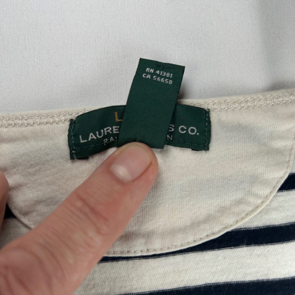 Lauren Ralph Lauren Jeans Co Navy White Striped Cotton Long Sleeve‎ Top XL - Picture 5 of 10